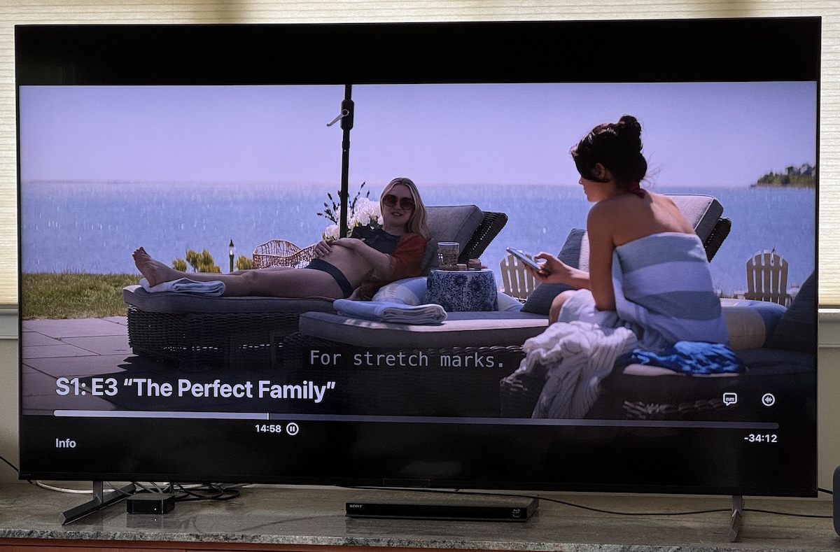 Pregnancy stretch marks discussion in Perfect Couple series.